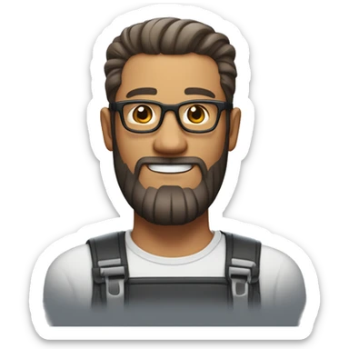 Create an emoji of a smiling man with rectangular glasses, a very long beard, and a modern haircut that’s short on the sides and slicked back with gel on top, reflecting a friendly and stylish vibe sticker