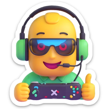 gaming emoji with a headset and joystick sticker