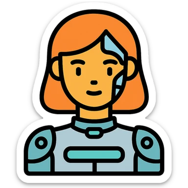 futuristic cyborg girl with metallic features and glowing accents sticker