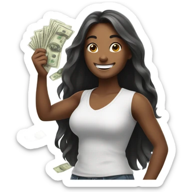 smiling girl with long hair and flexing cash sticker