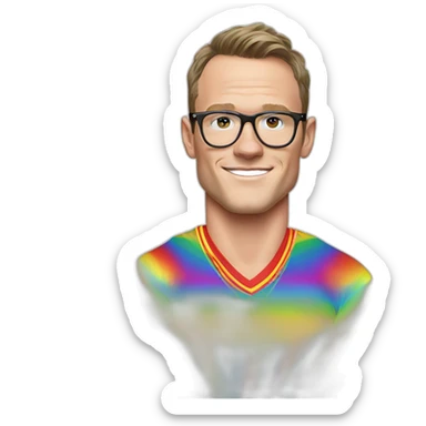Jonathan Toews wearing glasses and rainbow clothes sticker