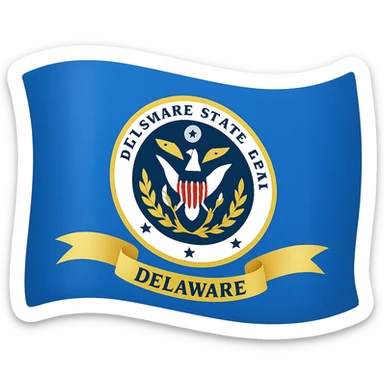 Add a waving flag effect to the Delaware state flag, keeping accurate colors and emblem, in the style of emoji (apple style emojis). The flag should have no background. sticker