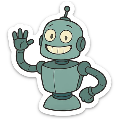 flat toon style smiling robot sticker
