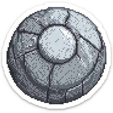 planet Mercury, round, rocky gray ball, covered in pitted marks and rough patches, pixel art style sticker