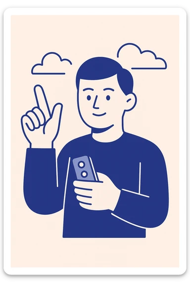 hand holding a clicker remote, index finger extended gesture, flat modern icon style sticker