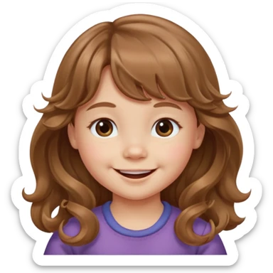 Please generate a portrait of a toddler with long, wavy, light brown hair, bangs. and is smiling

 sticker