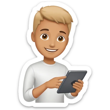 Person using communication board or tablet for assistance sticker