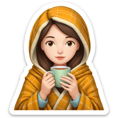 girl wrapped in blanket drinking tea sticker