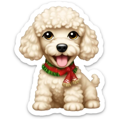 Cream puppy toy poodle – Christmas mood sticker