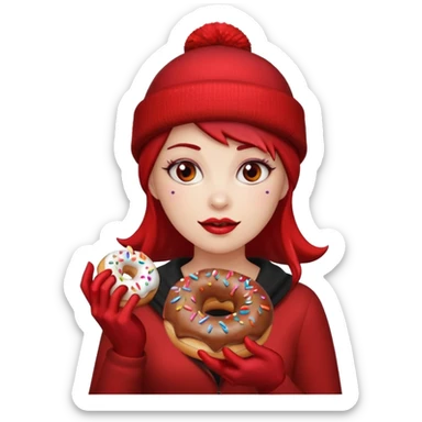 female devil wearing beanies holding donut sticker