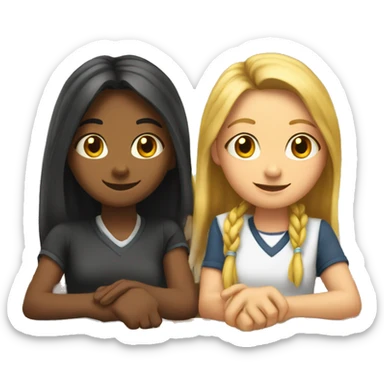 two 18 year old girls holding hands under desk at school. sticker