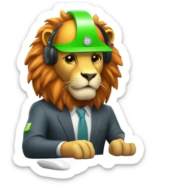 Lion wear safety helmet as call center in green and orange theme sticker