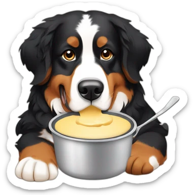 bernese mountain dog eating swiss fondue sticker