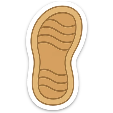 Create an emoji style sandal sole with minimal detail, matching the reference image, but with a slightly lighter color. The style should reflect the look of apple style emojis with simple and clean design. sticker