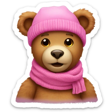 Teddy bear with pink hat and scarf sticker