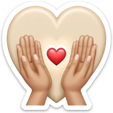 Hands joined in prayer with a cream heart sticker