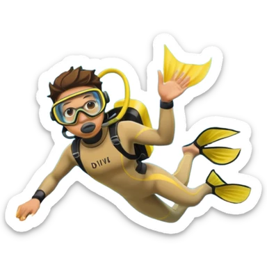 Diver + yellow fins,Coral Diver. sticker