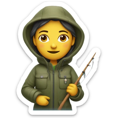 fisher woman in fisheing jacket and fishing tool in hand   sticker