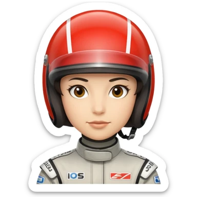 A light-skinned person with short dark hair, wearing a racing helmet and an oval face with a neutral look. sticker