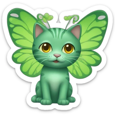 A green cat with butterfly wings sticker