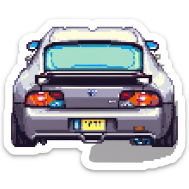 Toyota Supra rear view, pixel art style, taillights glowing, pixelated road background sticker