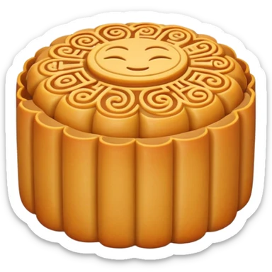 Traditional mooncake with pattern on top for Mid-Autumn Festival, simplified emoji style with bold outlines and bright colors, cartoon style Yue Bing pastry sticker