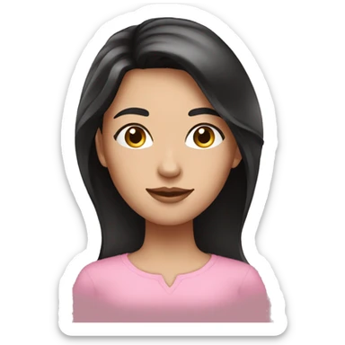 Brunette lady, Black long hair, pink shirt, fair complexion  sticker