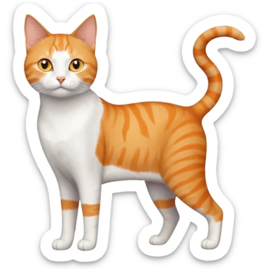 full body orange and white domestic shorthair slim cat with yellow/orange eyes and a white triangle pattern on his face playing sticker