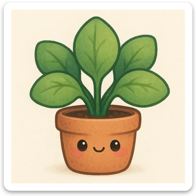 a cute leafy plant with chubby leaves and a blushing face sticker