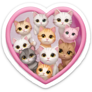 Pink heart with cute little cats around it sticker
