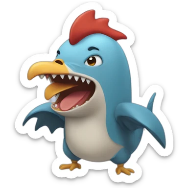 rooster wearing a shark onesie sticker