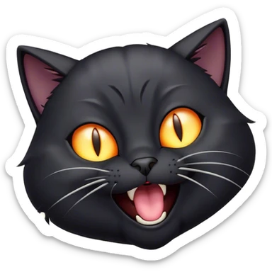 Cinematic Comical Black Cat Portrait Emoji, Head tilted dramatically while yawning exaggeratedly, sleek black fur with subtle hints of dark gray, Simplified yet hilariously adorable features, highly detailed, glowing with an almost sarcastic glow, high shine, a mix of lazy and curious, stylized with a touch of playful whimsy, bright and alert but with a comical expression, soft glowing outline, capturing the essence of a mischievous yet overly dramatic kitten, so funny it feels like it could leap off the screen and sassily demand attention! sticker