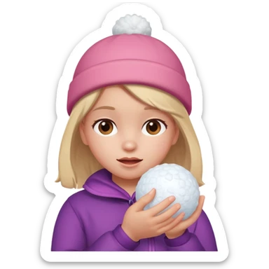 kid girl with sweated holding snowball sticker