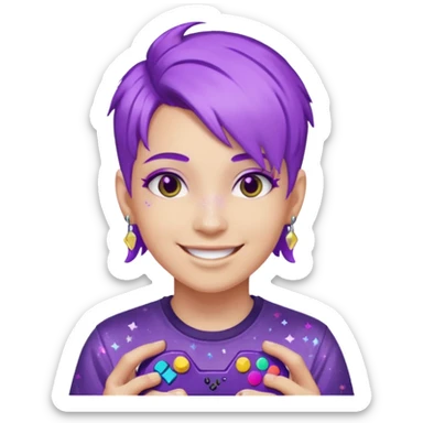glitter purple gamer non-binary happy purple hair sticker
