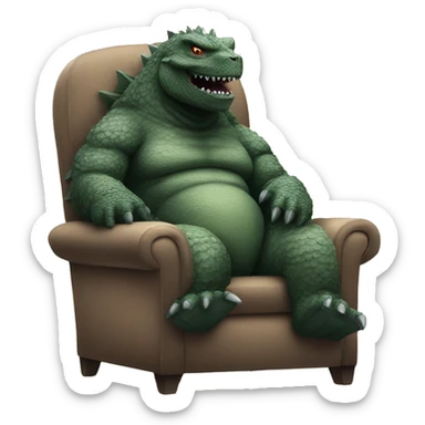 Godzilla sitting in a cozy chair sticker