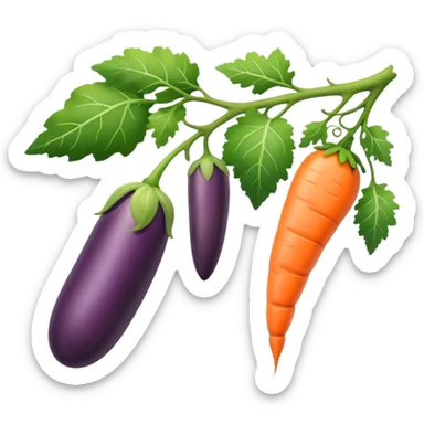 eggplant, cucumber, big carrot, on a branch sticker