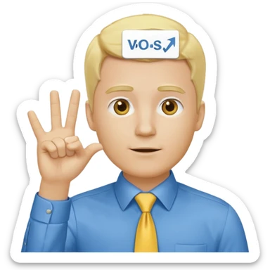 consulting man with hand with white skin and blonde hair with blue shirt and yellow tie sticker