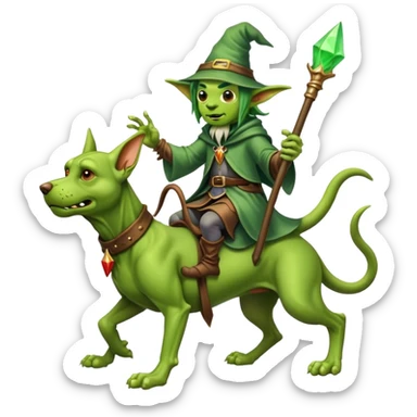 A goblin wizard riding a hound dog  sticker