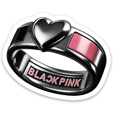 wearable object inspired by BLACKPINK, chrome style, black and pink colors, shiny and futuristic, could be a metallic bracelet, ring, or earring sticker