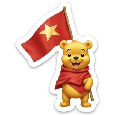 Winnie the Pooh with red flag with gold star
 sticker