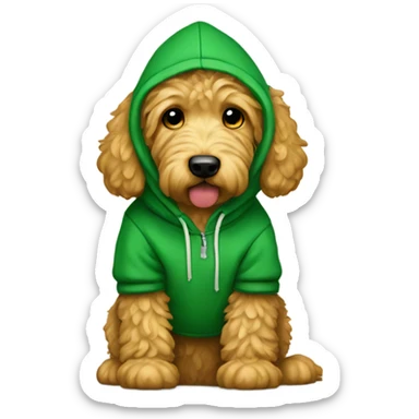 Golden doodle with a green hoodie  sticker