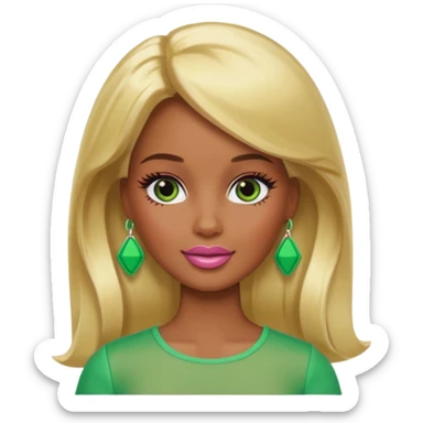 Brown skin blonde hair Barbie with green on her face  sticker
