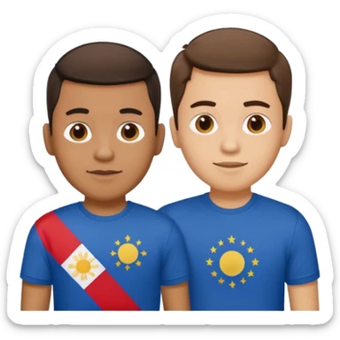2 male Best buds , one in showing Philipines flag tshirt, one is Spain flag sticker
