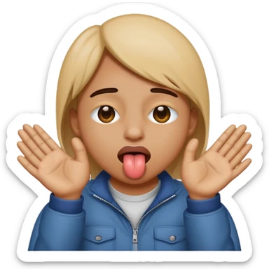 fait un emoji qui se cache les yeux avec ces main et qui tire la langue sur le côté sticker