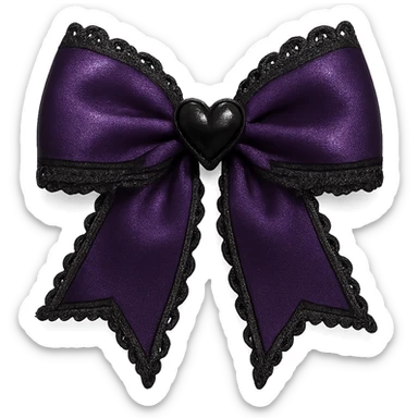 Purple gothic bow with black lace trim and heart charm, remove background sticker