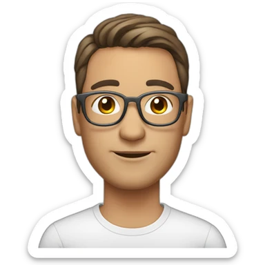 Middle aged gay male with brown hair and earings, round glasses, earrings,silver necklace,smooth shaven sticker