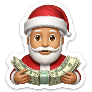 A confident rich emoji face wearing a Santa hat, money stacks, casino vibe, New Year theme, premium 3D emoji style, sharp details, no t sticker