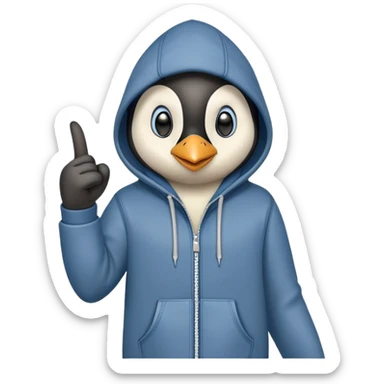 determined anthropomorphised penguin in a hoodie and jeans with fist raised, dynamic action sticker