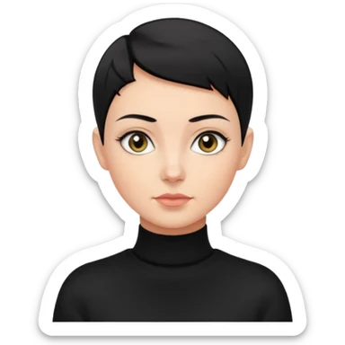 Lady with black sweater , buzz cut black hair and hazel eyes sticker
