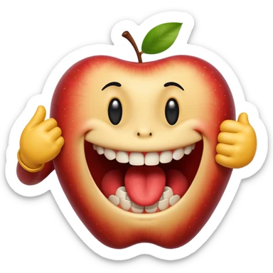Apple IOS Smiley face with open mouth and teeth biting an arm like a love bite sticker
